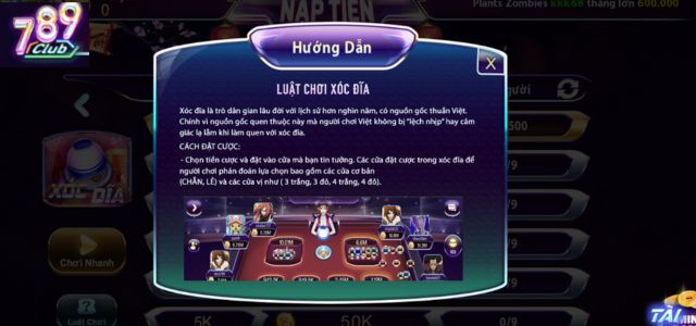 Luật chơi xóc đĩa 789club đơn giản và dễ hiểu