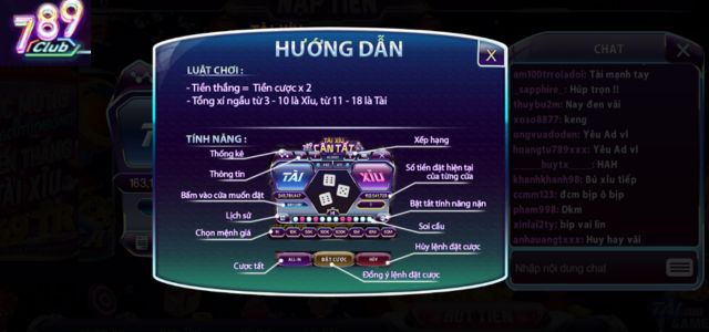 Luật chơi cá cược tài xỉu tại 789club khá đơn giản
