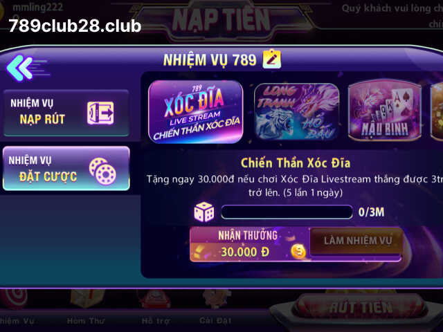 Khuyến mãi 789Club đặt cược chơi game nhận thưởng siêu khủng
